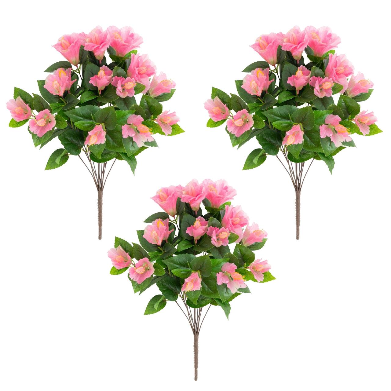 19" UV Resistant Artificial Hibiscus Bushes, 3ct.